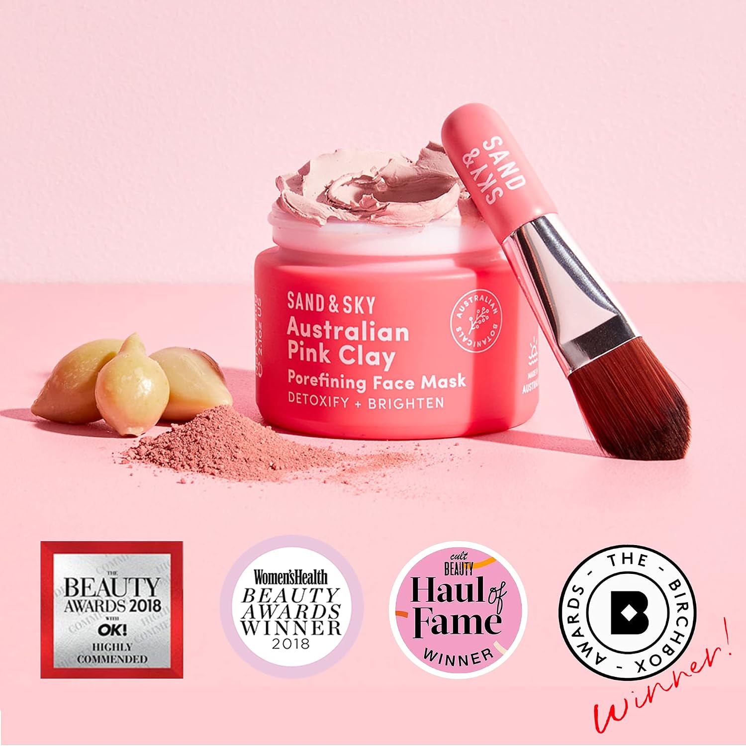 Sand & Sky Clay Mask for Face Pore Minimizer - Australian Pink Clay Detoxifying Face Mask for Pores