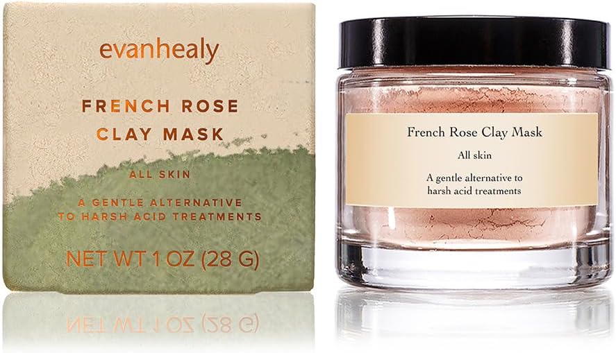 evanhealy French Rose Clay Face Mask | Exfoliating for Sensitive Skin Face Mask | Pore Minimizer Pink Clay Mask | Cleansing Rhassoul